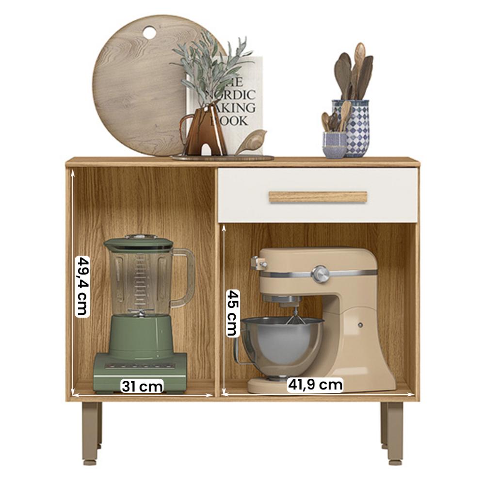 Balcão para Cozinha Lemon com 2 portas e 1 Gaveta 91 cm Freijo/Off White