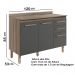 Balcao 03 PT 120cm Com Tampo 16988 Carvalho Nature Chumbo Nicioli