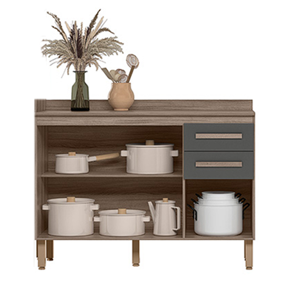 Balcao 03 PT 120cm Com Tampo 16988 Carvalho Nature Chumbo Nicioli