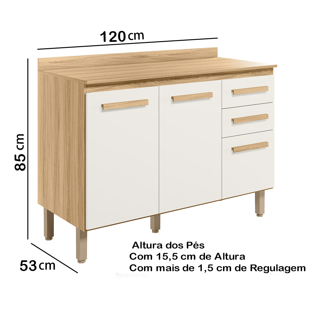Balcao 03 PT 120cm Com Tampo 16988 Freijo Off White Cristal Nicioli