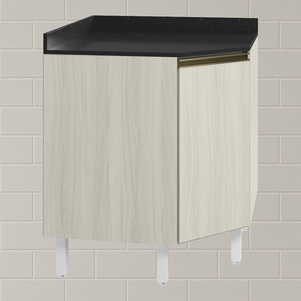 Balcao Canto Obliquo Tampo MDF Kali 12222 Bianco Toq Bianco Toq Nicioli