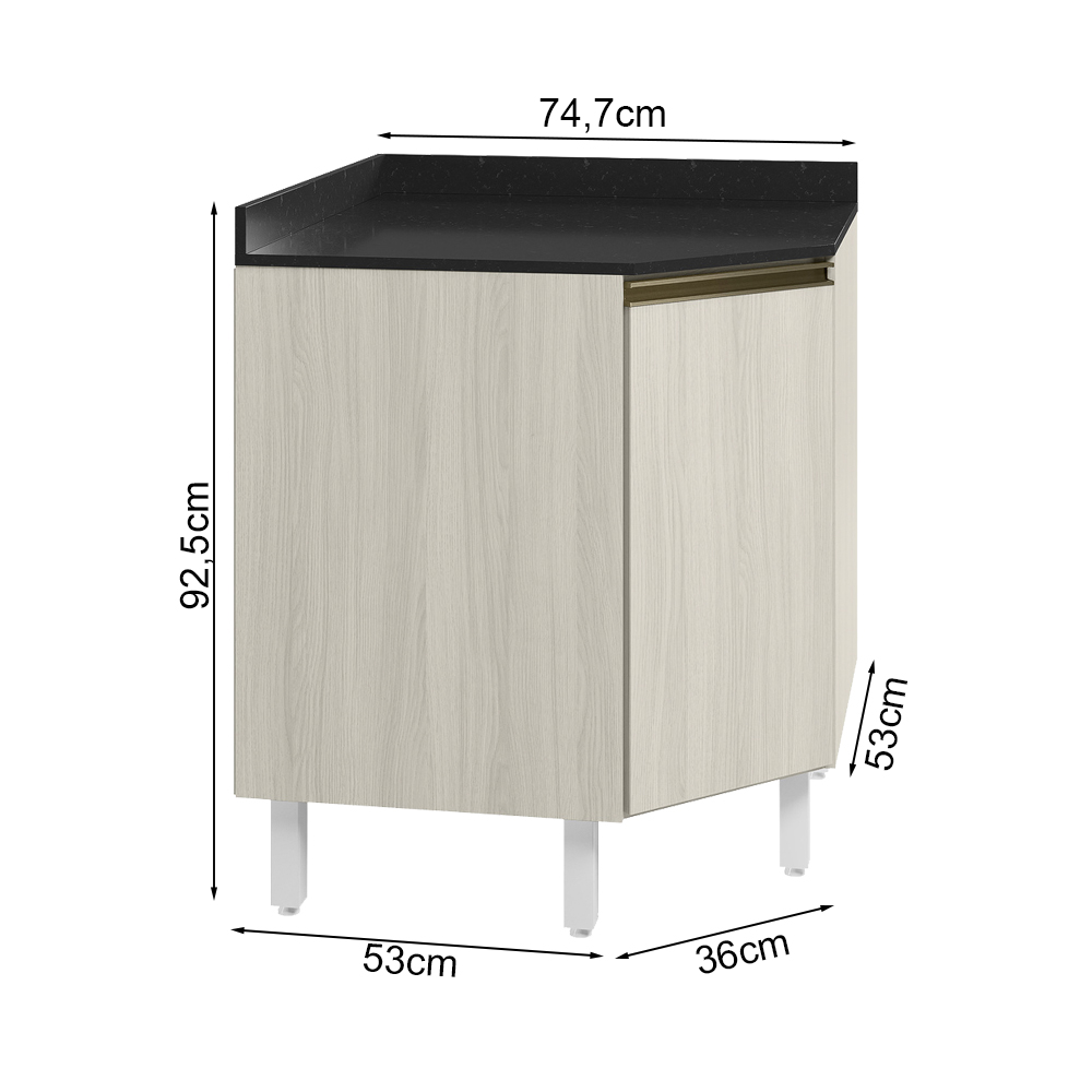 Balcao Canto Obliquo Tampo MDF Kali 12222 Bianco Toq Bianco Toq Nicioli