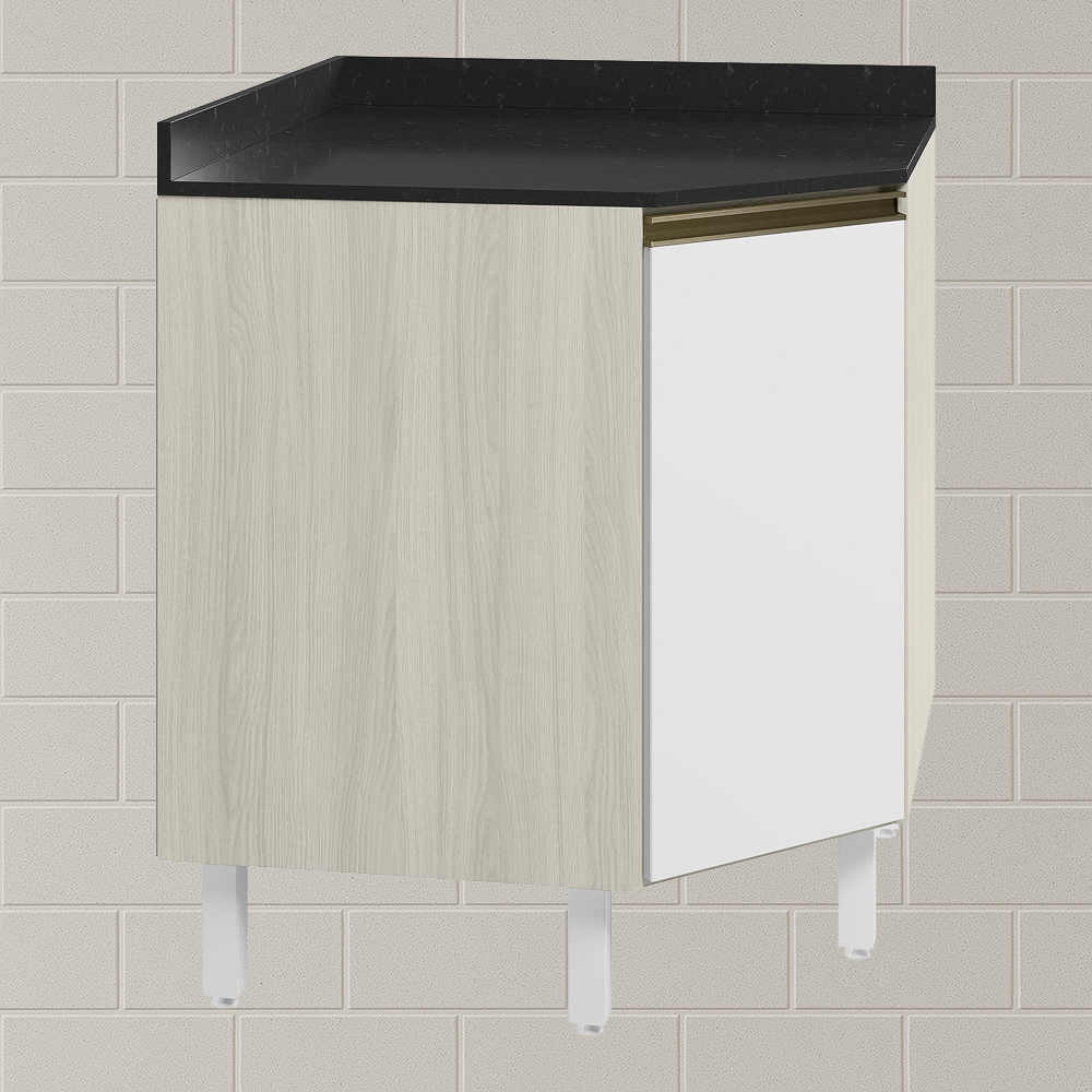 Balcao Canto Obliquo Tampo MDF Kali 12222 Bianco Toq Branco Uv Nicioli