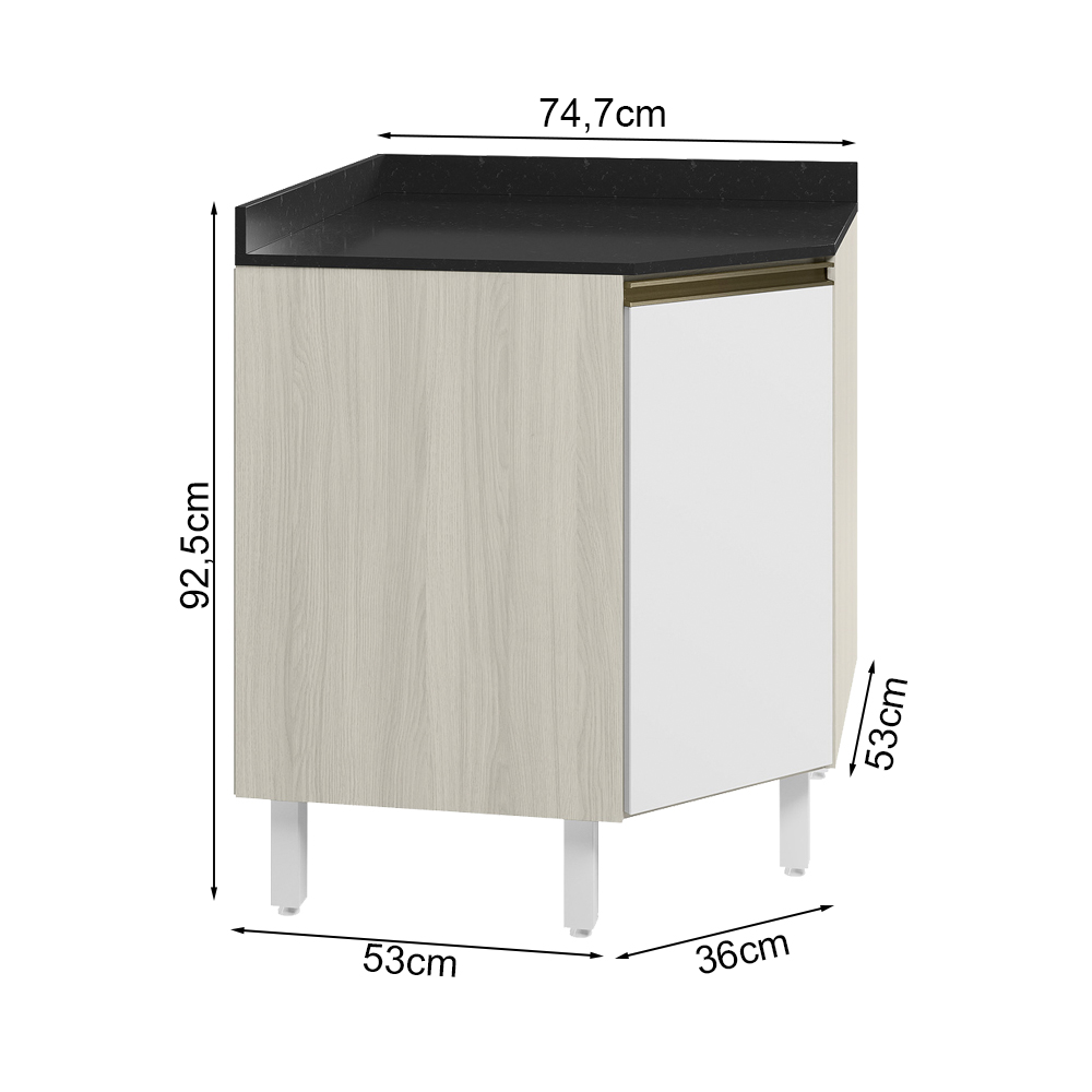 Balcao Canto Obliquo Tampo MDF Kali 12222 Bianco Toq Branco Uv Nicioli