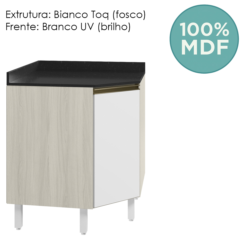 Balcao Canto Obliquo Tampo MDF Kali 12222 Bianco Toq Branco Uv Nicioli