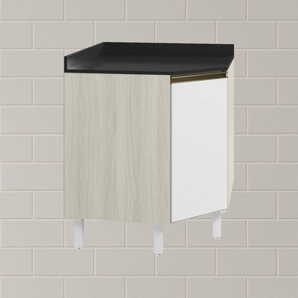 Balcao Canto Obliquo Tampo MDF Kali 12222 Bianco Toq Branco Uv Nicioli