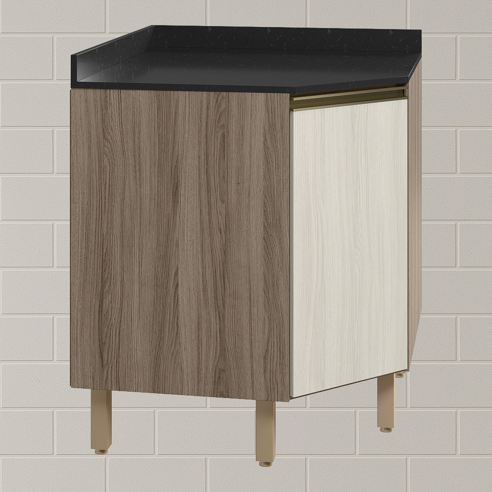 Balcao Canto Obliquo Tampo MDF Kali 12222 Carvalho Toq Bianco Toq Nicioli