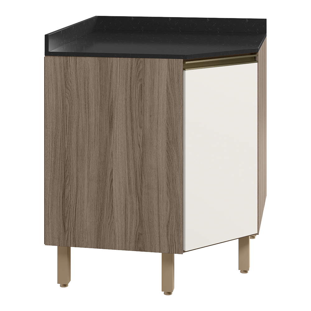 Balcao Canto Obliquo Tampo MDF Kali 12222 Carvalho Toq Off White Cetim Nicioli