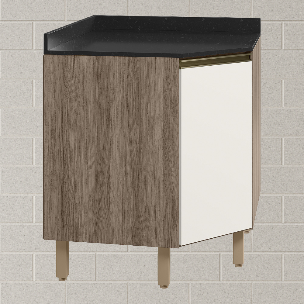 Balcao Canto Obliquo Tampo MDF Kali 12222 Carvalho Toq Off White Cetim Nicioli