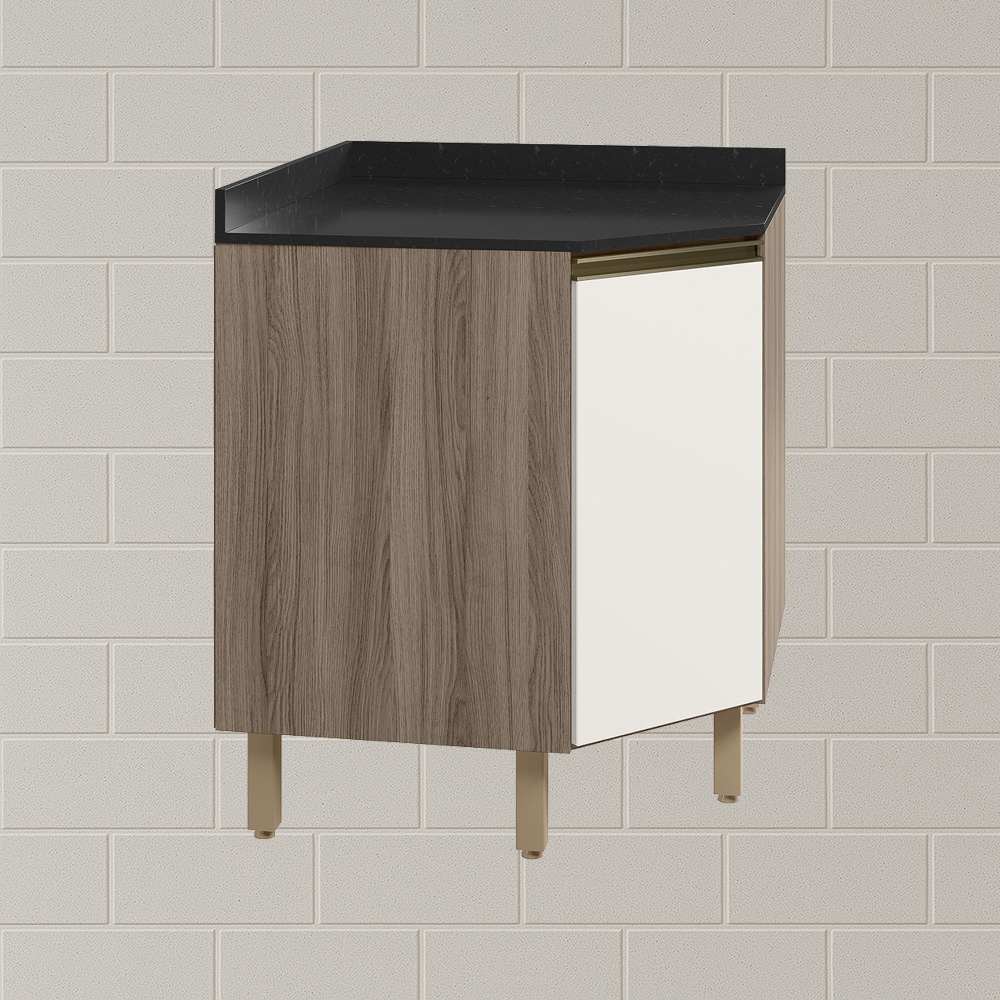 Balcao Canto Obliquo Tampo MDF Kali 12222 Carvalho Toq Off White Cetim Nicioli