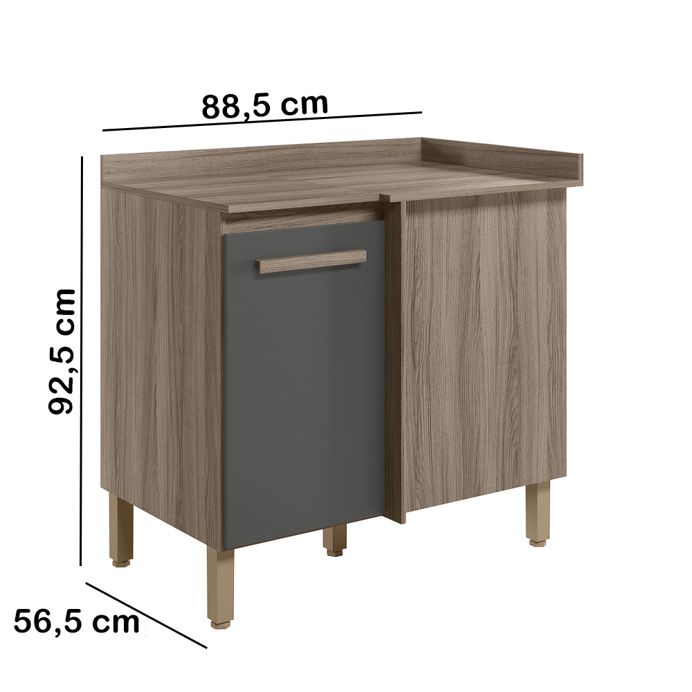 Balcao Canto Reto 89 cm Com Tampo 16990 Carvalho Nature Chumbo Nicioli