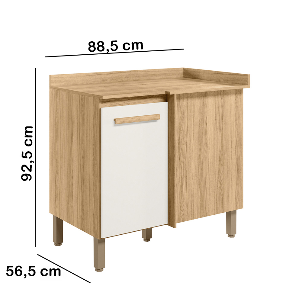 Balcao Canto Reto 89 cm Com Tampo 16990 Freijo Off White Cristal Nicioli