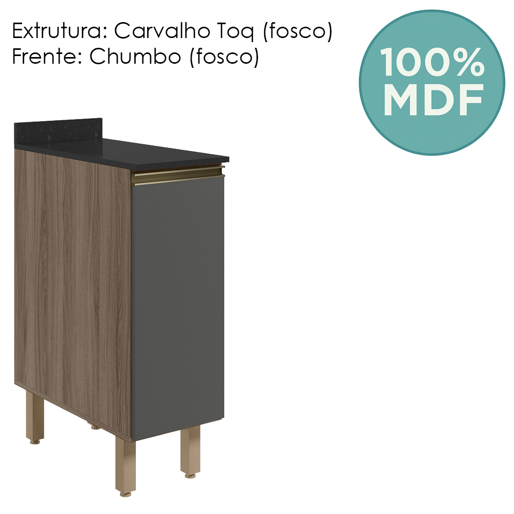 Balcao Com Tampo 1P 30 cm MDF Kali 12217 Carvalho Toq Chumbo Nicioli