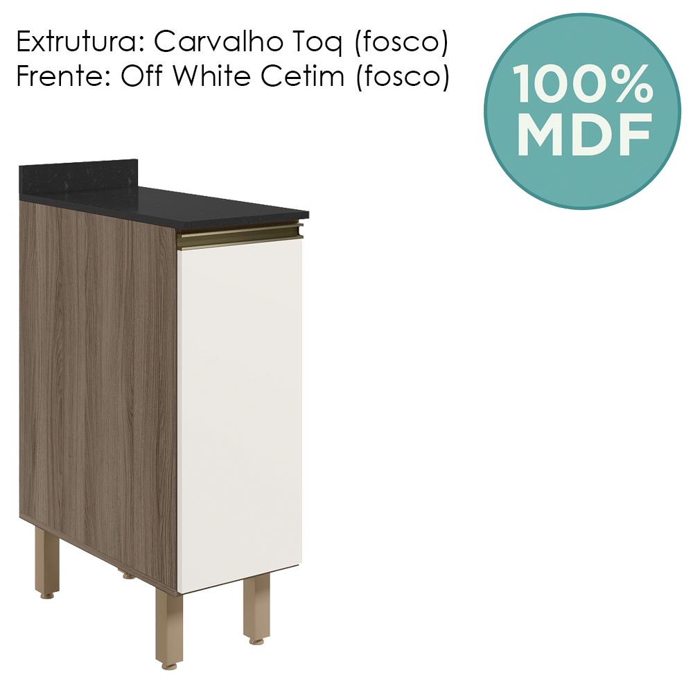 Balcao Com Tampo 1P 30 cm MDF Kali 12217 Carvalho Toq Off White Cetim Nicioli