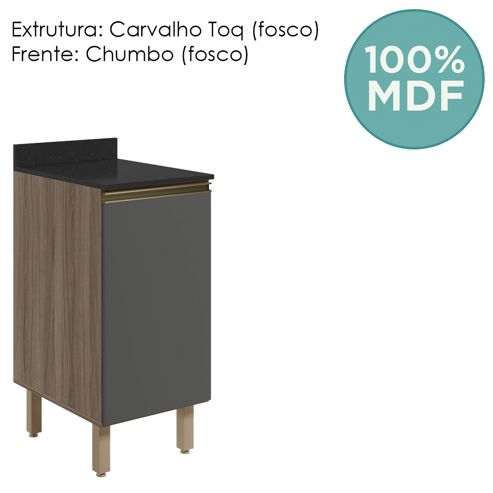 Balcao Com Tampo 1P 40 cm MDF Kali 12218 Carvalho Toq Chumbo Nicioli