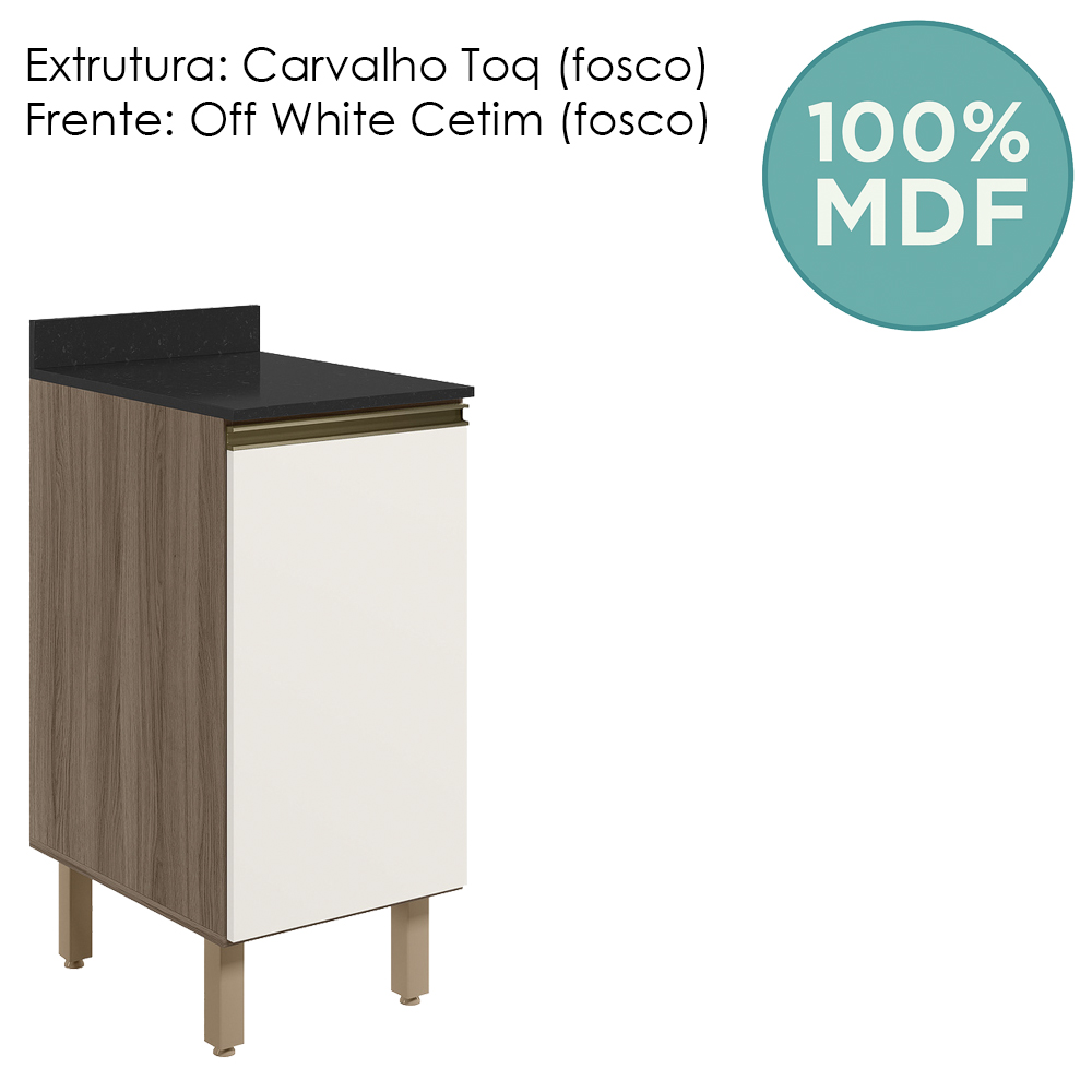 Balcao Com Tampo 1P 40 cm MDF Kali 12218 Carvalho Toq Off White Cetim Nicioli
