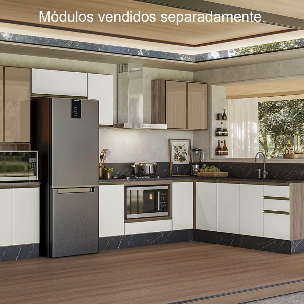 Balcao Com Tampo 1P 40 cm MDF Kali 12218 Carvalho Toq Off White Cetim Nicioli