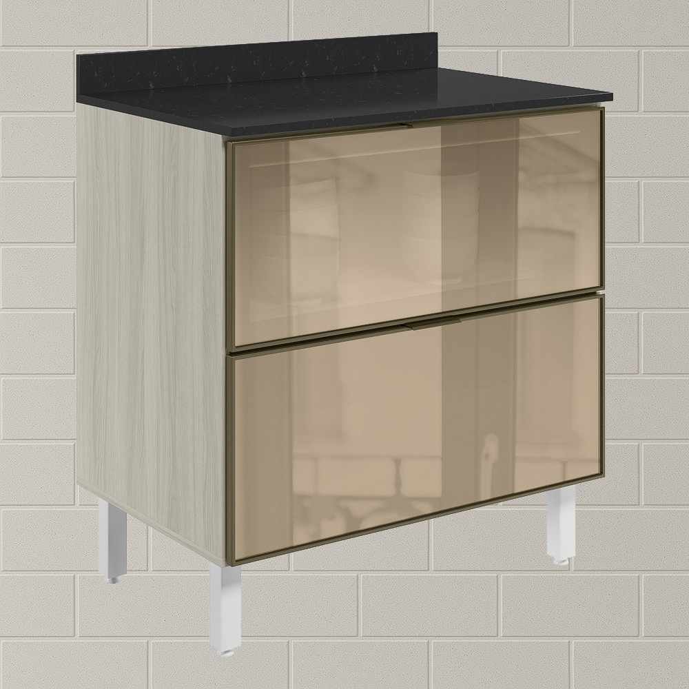 Balcao Com Tampo 2 Gavetoes Vidro 80 cm MDF Kali 16412 Bianco Toq Nicioli