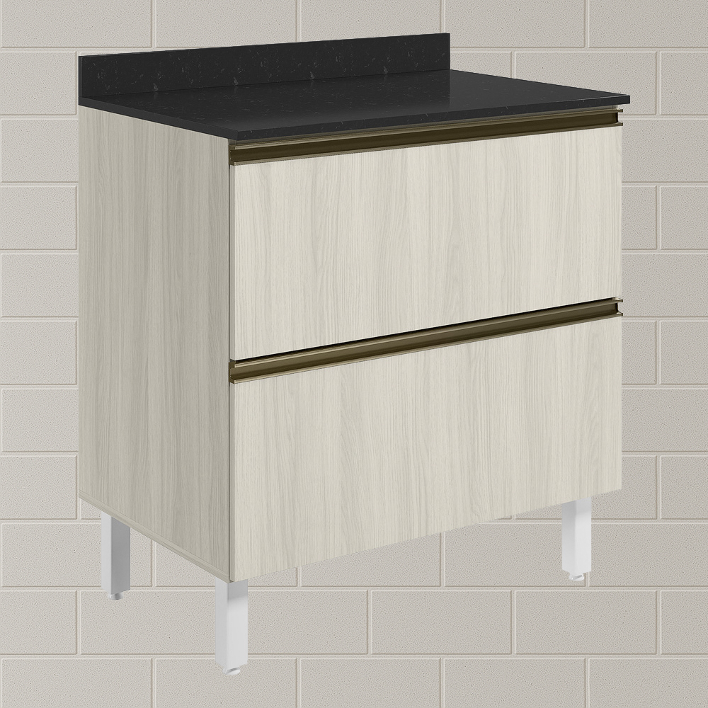 Balcao Com Tampo 2G 80cm MDF Kali 16412 Bianco Toq Bianco Toq Nicioli