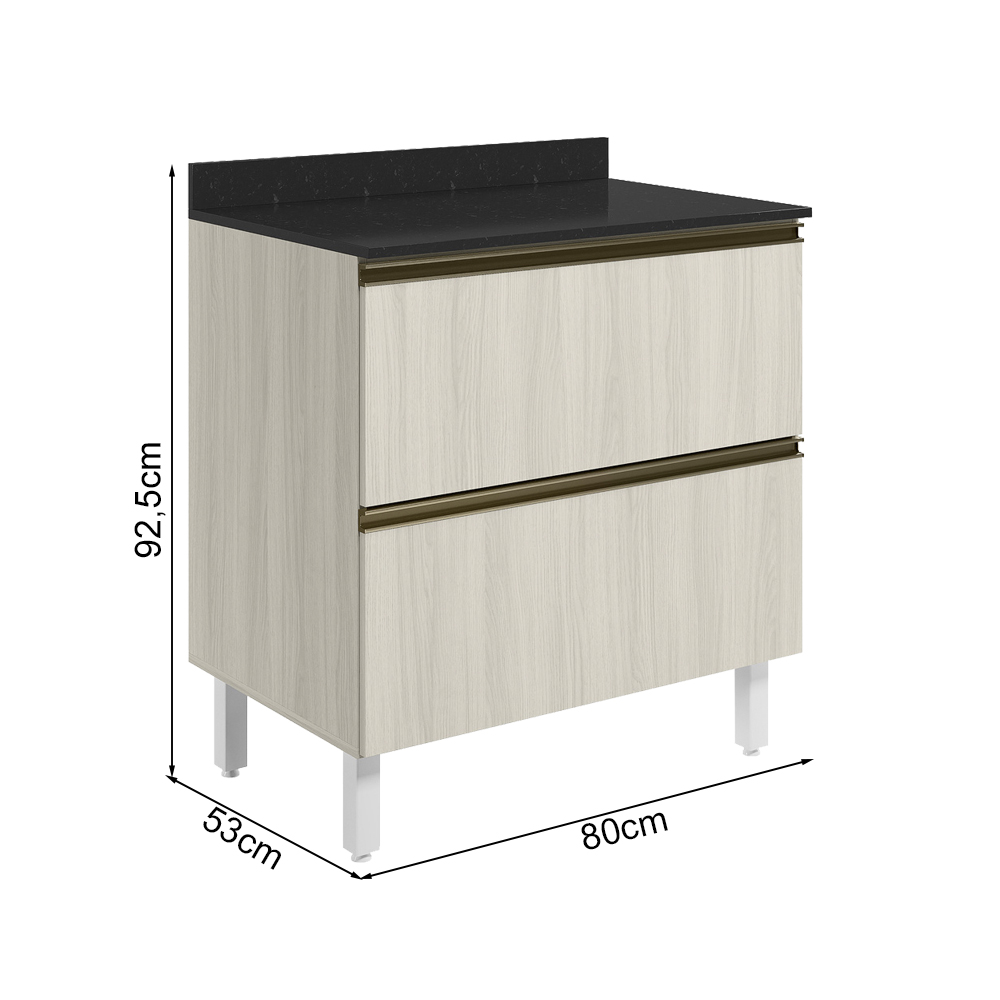 Balcao Com Tampo 2G 80cm MDF Kali 16412 Bianco Toq Bianco Toq Nicioli
