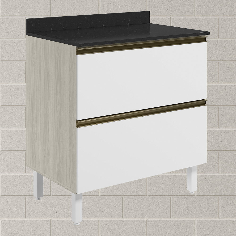 Balcao Com Tampo 2G 80cm MDF Kali 16412 Bianco Toq Branco Uv Nicioli