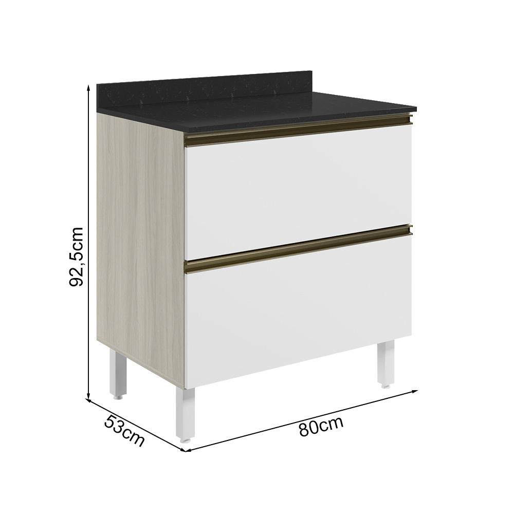 Balcao Com Tampo 2G 80cm MDF Kali 16412 Bianco Toq Branco Uv Nicioli