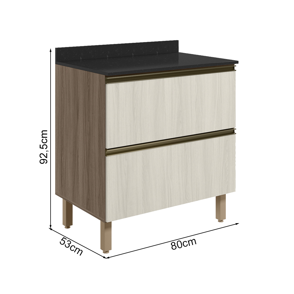 Balcao Com Tampo 2G 80cm MDF Kali 16412 Carvalho Toq Bianco Toq Nicioli
