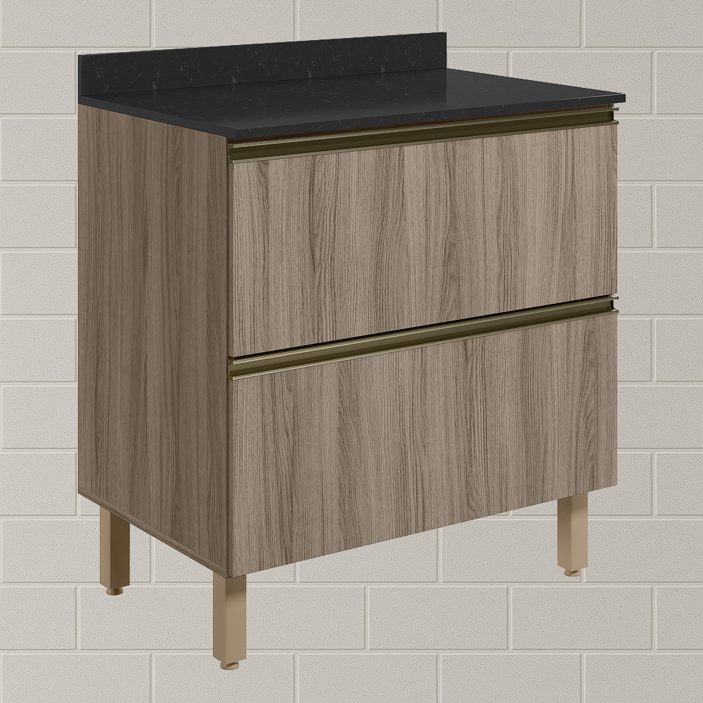 Balcao Com Tampo 2G 80cm MDF Kali 16412 Carvalho Toq Carvalho Toq Nicioli