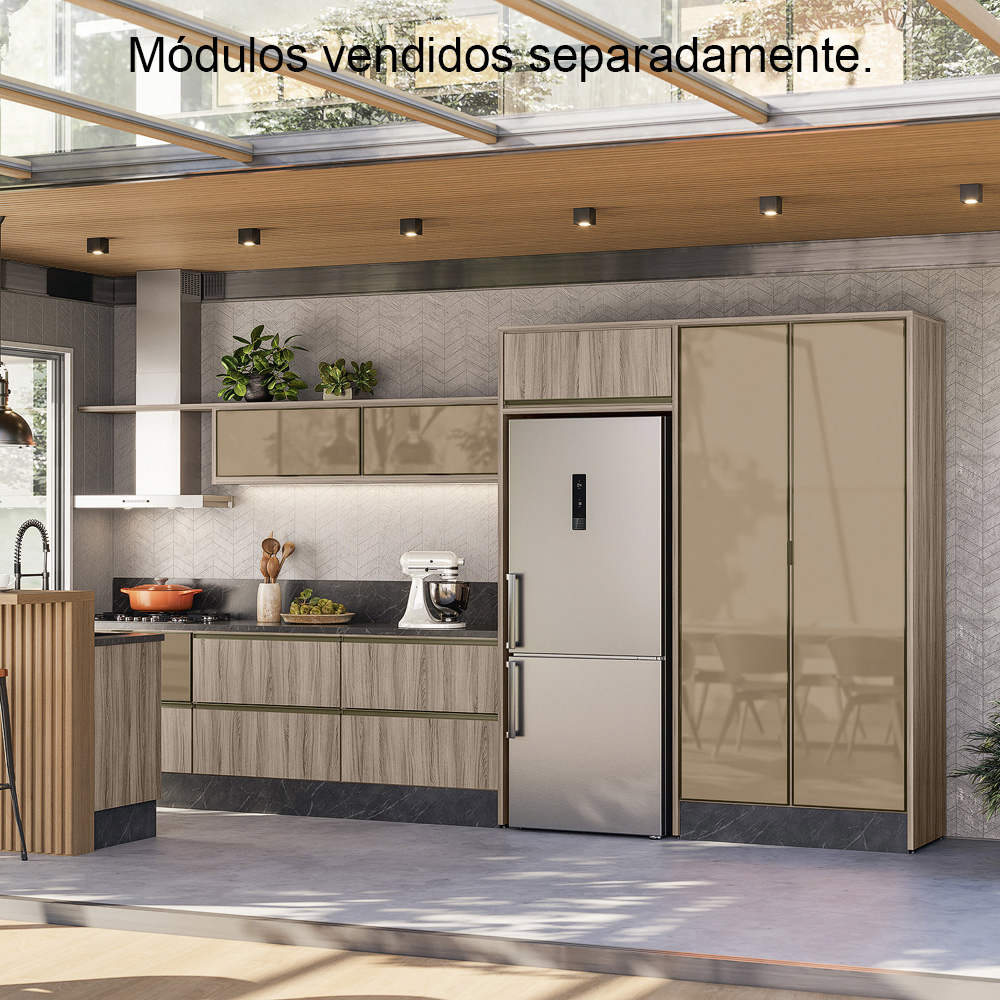 Balcao Com Tampo 2G 80cm MDF Kali 16412 Carvalho Toq Carvalho Toq Nicioli