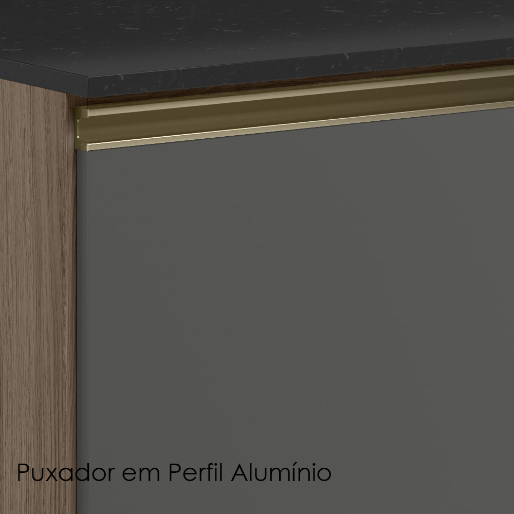Balcao Com Tampo 2G 80cm MDF Kali 16412 Carvalho Toq Chumbo Nicioli