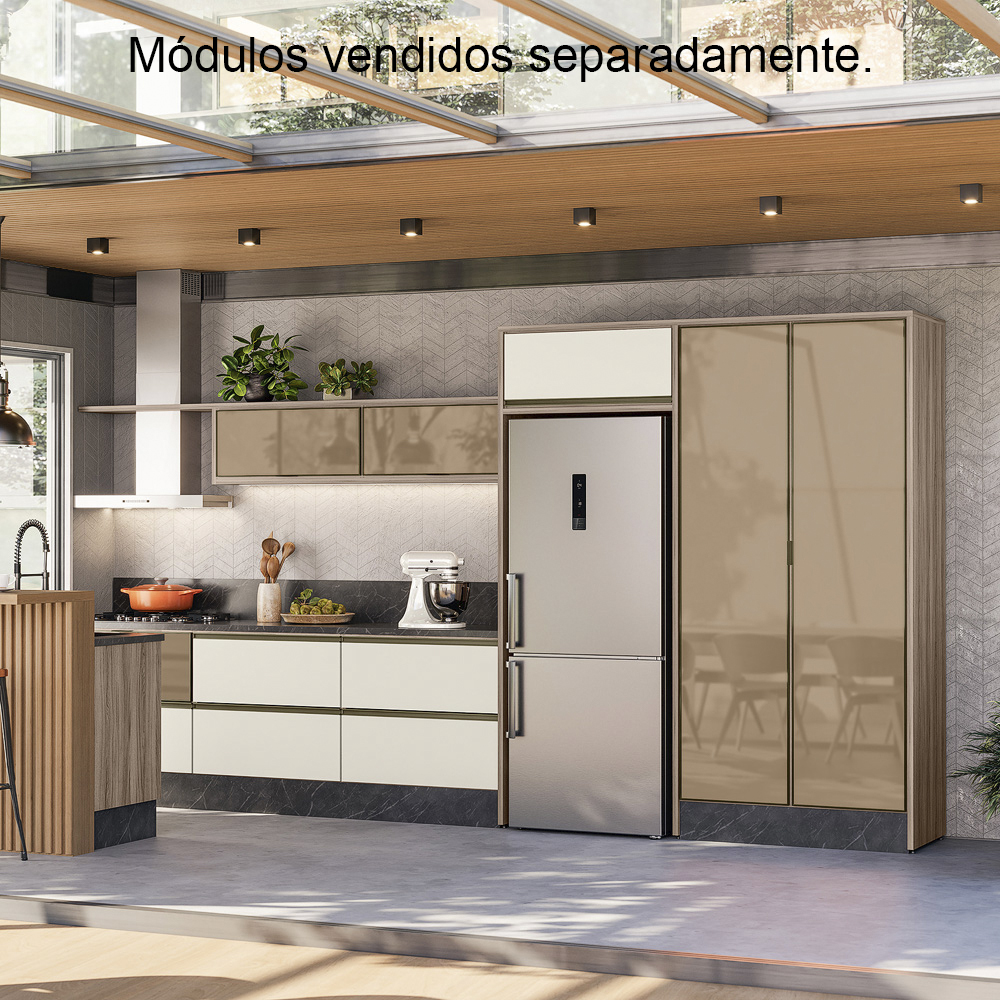 Balcao Com Tampo 2G 80cm MDF Kali 16412 Carvalho Toq Off White Cetim Nicioli