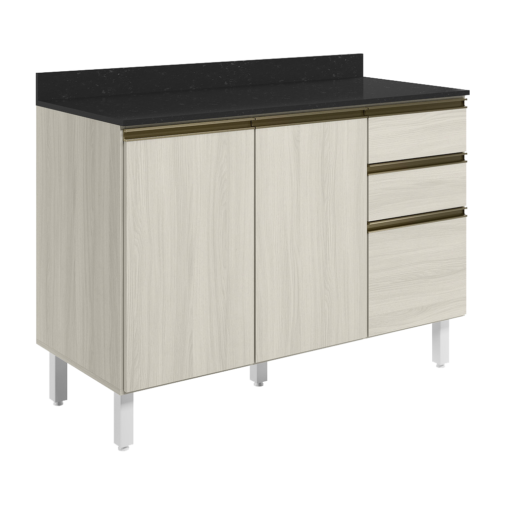 Balcao Com Tampo 2P 3G 120cm MDF Kali 16417 Bianco Toq Bianco Toq Nicioli