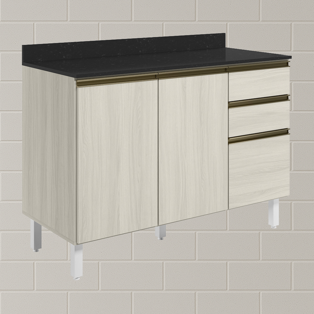 Balcao Com Tampo 2P 3G 120cm MDF Kali 16417 Bianco Toq Bianco Toq Nicioli