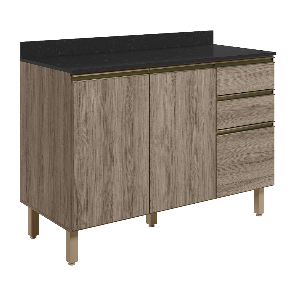 Balcao Com Tampo 2P 3G 120cm MDF Kali 16417 Carvalho Toq Carvalho Toq Nicioli