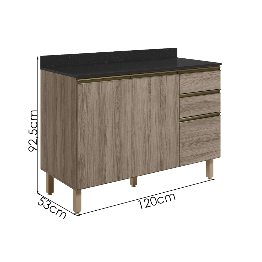 Balcao Com Tampo 2P 3G 120cm MDF Kali 16417 Carvalho Toq Carvalho Toq Nicioli