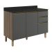 Balcao Com Tampo 2P 3G 120cm MDF Kali 16417 Carvalho Toq Chumbo Nicioli