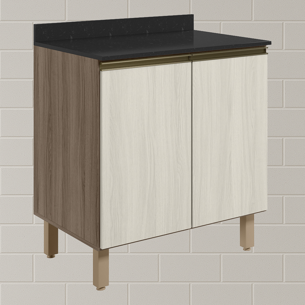 Balcao Com Tampo 2P 60 cm MDF Kali 12220 Carvalho Toq Bianco Toq Nicioli