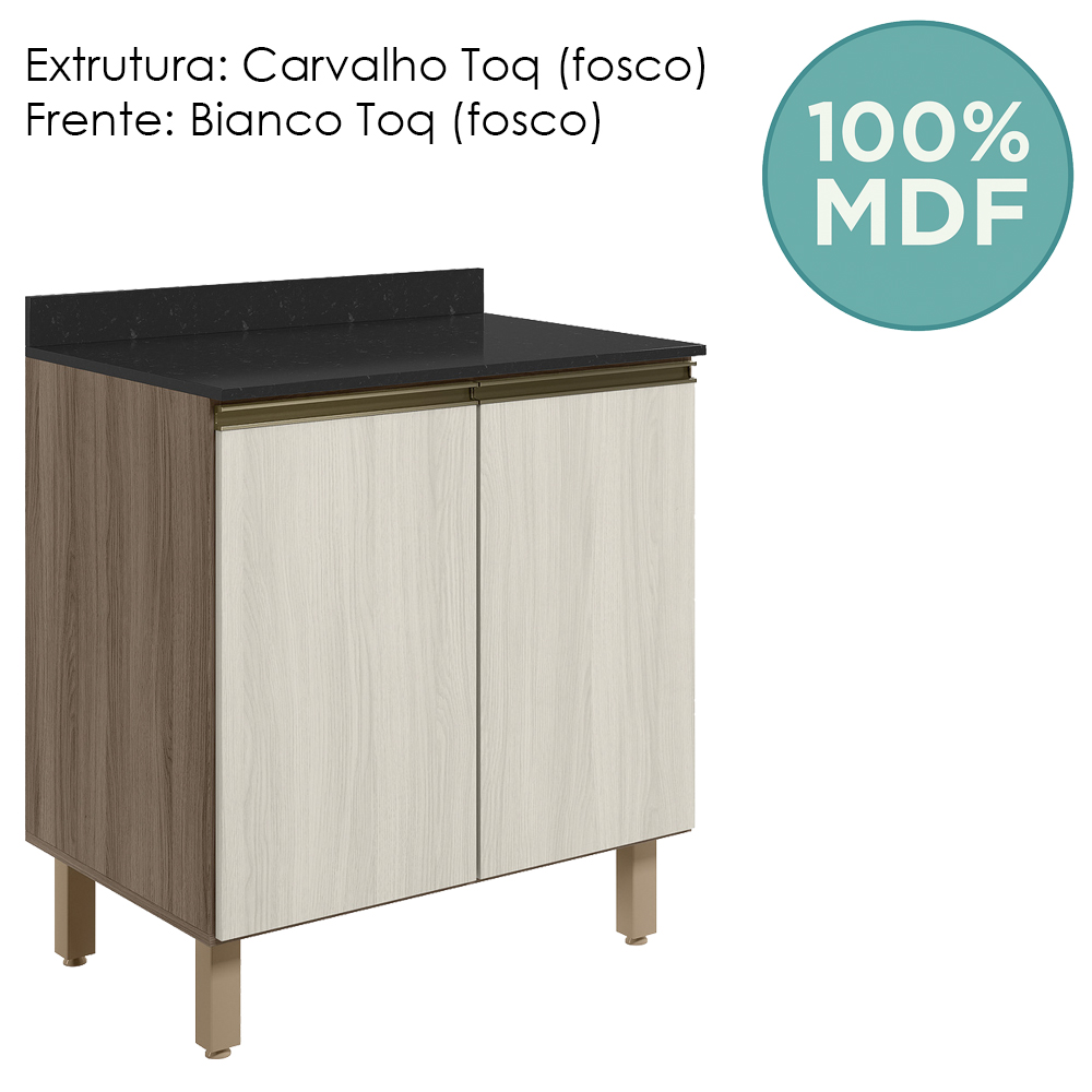 Balcao Com Tampo 2P 60 cm MDF Kali 12220 Carvalho Toq Bianco Toq Nicioli