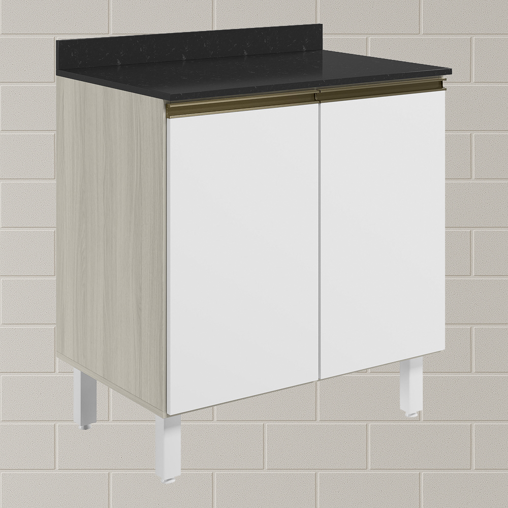 Balcao Com Tampo 2P 70 cm MDF Kali 12221 Bianco Toq Branco Uv Nicioli