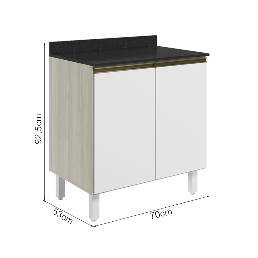 Balcao Com Tampo 2P 70 cm MDF Kali 12221 Bianco Toq Branco Uv Nicioli