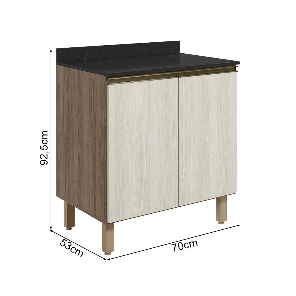 Balcao Com Tampo 2P 70 cm MDF Kali 12221 Carvalho Toq Bianco Toq Nicioli
