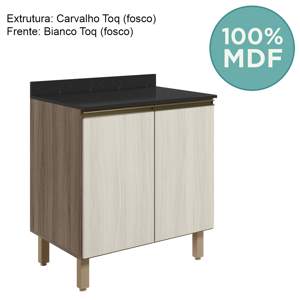 Balcao Com Tampo 2P 70 cm MDF Kali 12221 Carvalho Toq Bianco Toq Nicioli