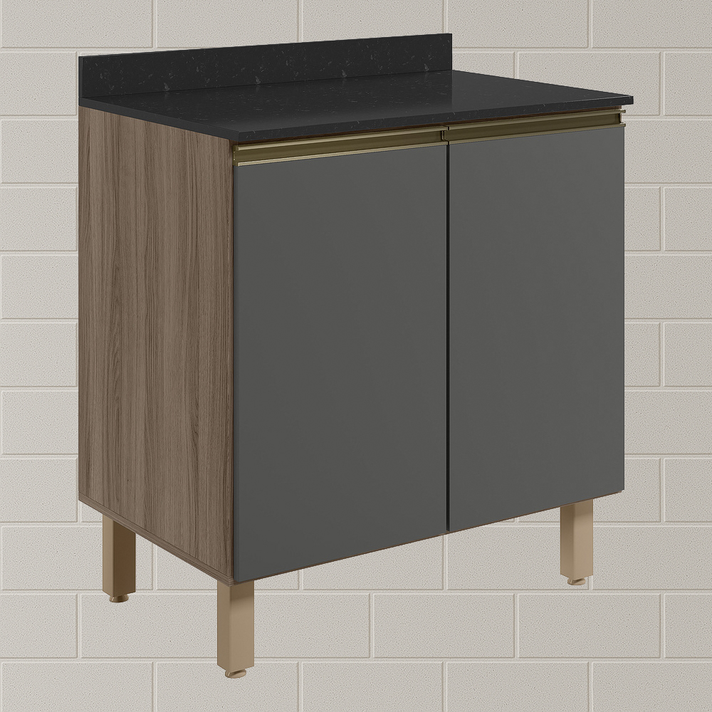 Balcao Com Tampo 2P 70 cm MDF Kali 12221 Carvalho Toq Chumbo Nicioli