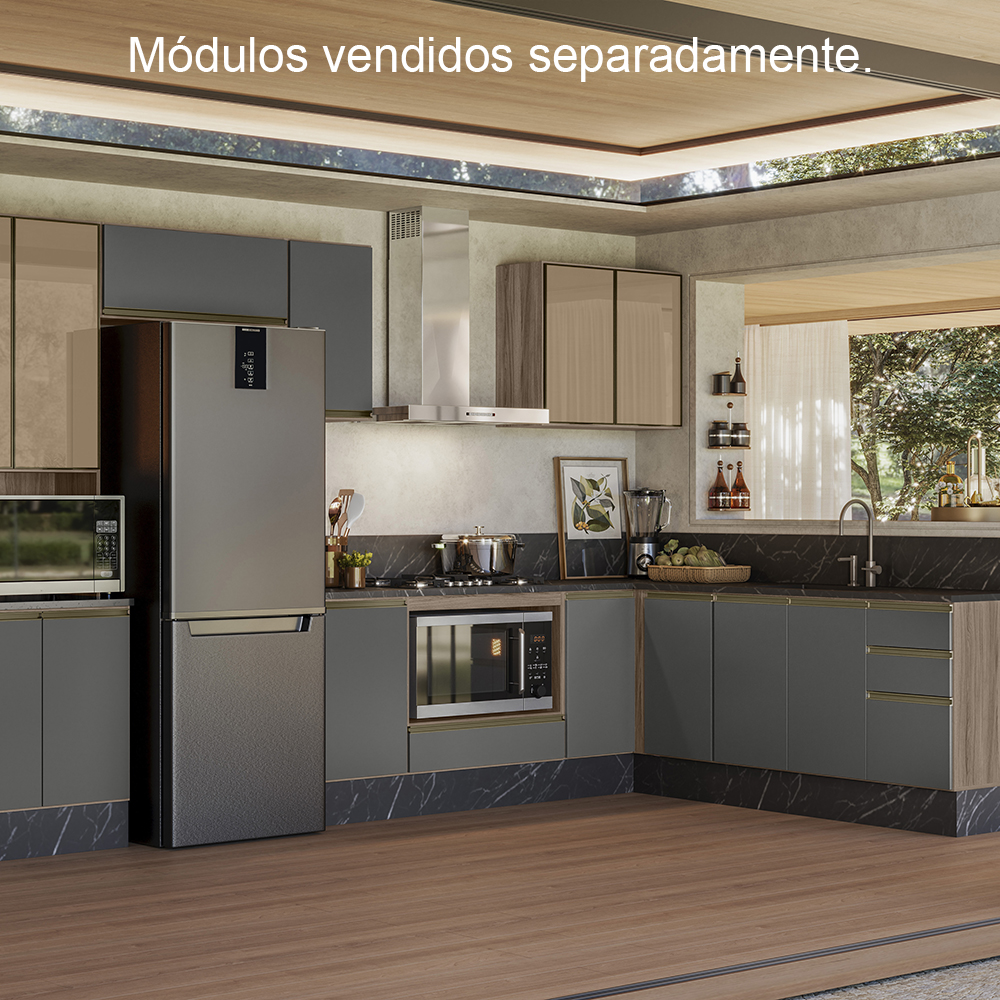 Balcao Com Tampo 2P 70 cm MDF Kali 12221 Carvalho Toq Chumbo Nicioli