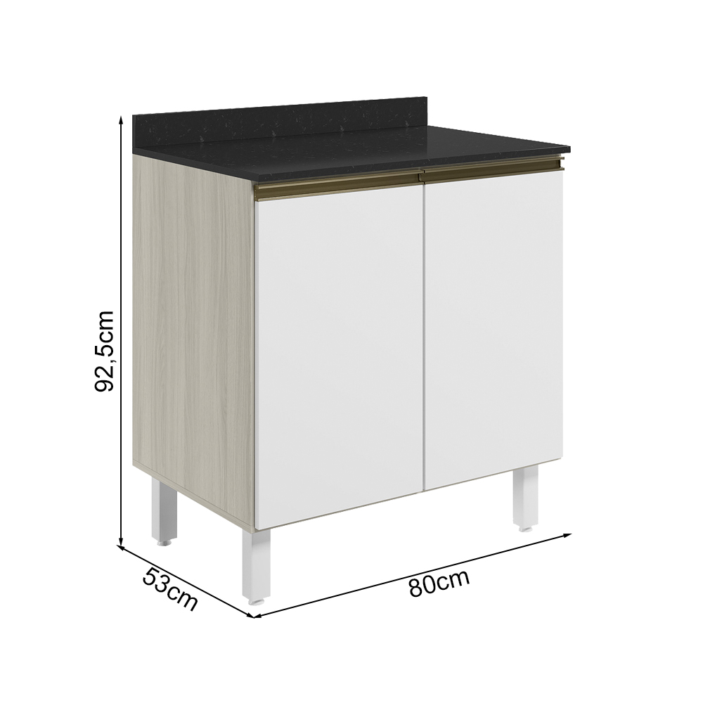 Balcao Com Tampo 2P 80 cm MDF Kali 12223 Bianco Toq Branco Uv Nicioli