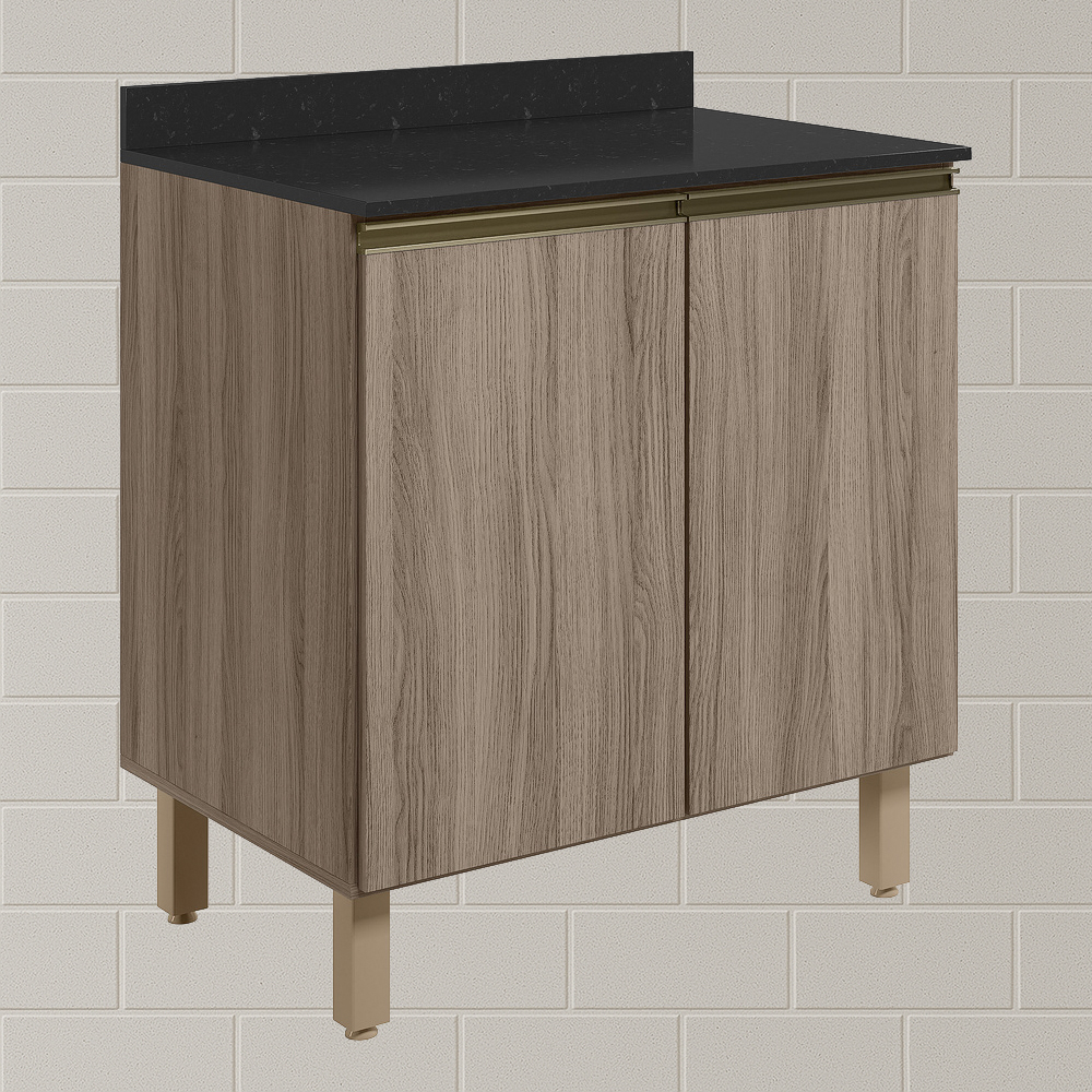 Balcao Com Tampo 2P 80 cm MDF Kali 12223 Carvalho Toq Carvalho Toq Nicioli