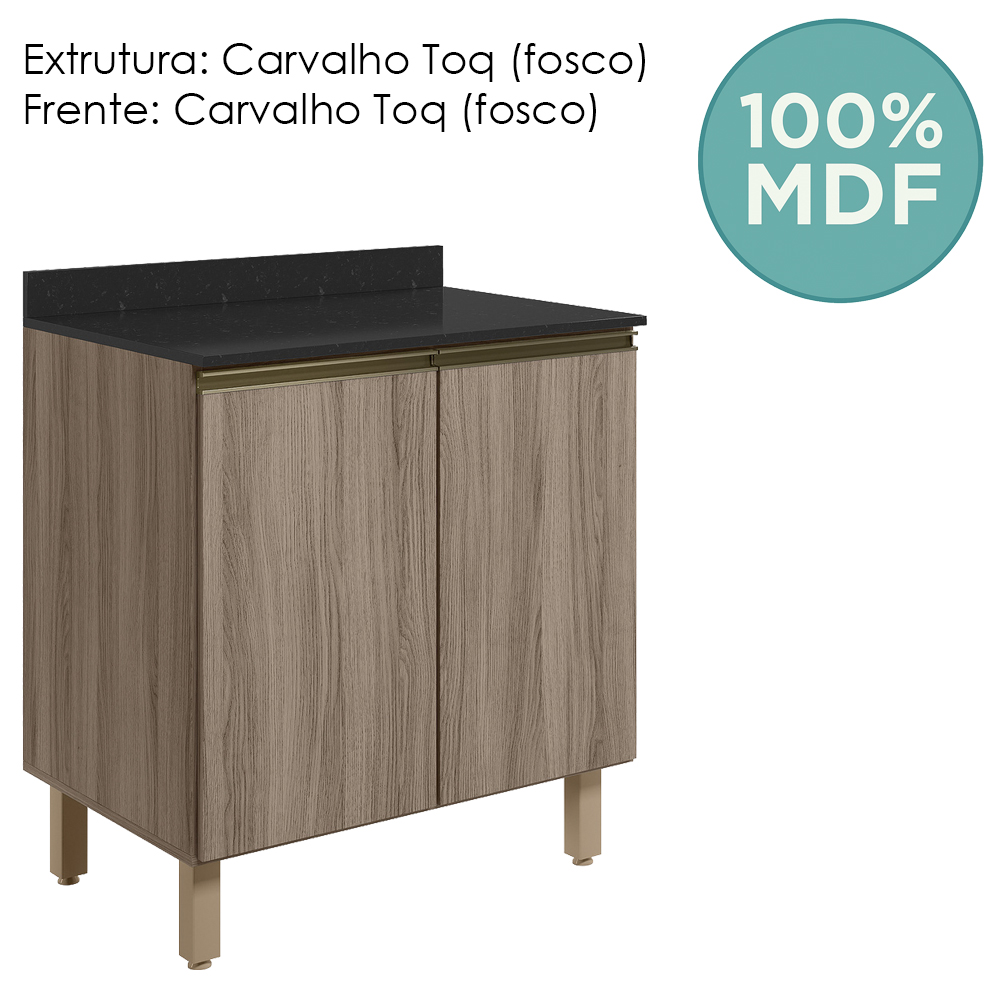 Balcao Com Tampo 2P 80 cm MDF Kali 12223 Carvalho Toq Carvalho Toq Nicioli