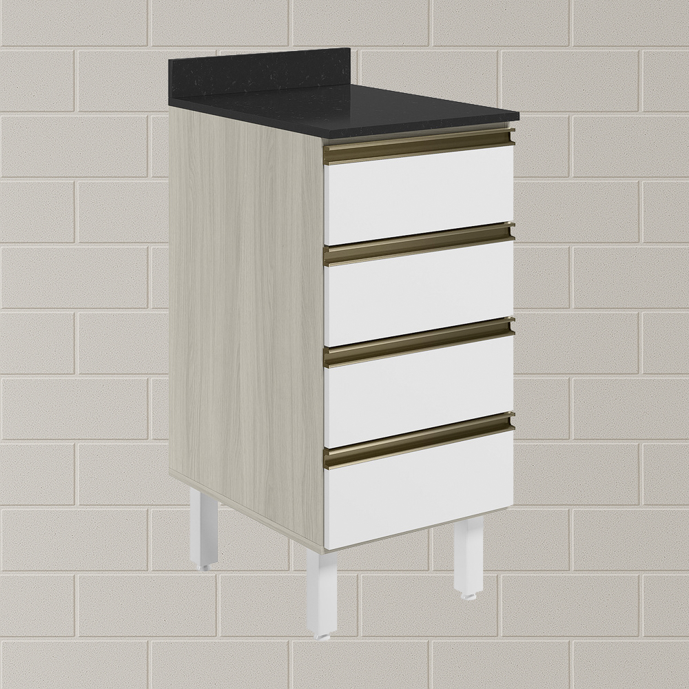 Balcao Com Tampo 4G 40 cm MDF Kali 16410 Bianco Toq Branco Uv Nicioli