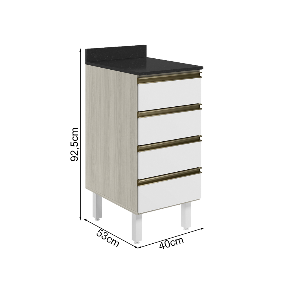 Balcao Com Tampo 4G 40 cm MDF Kali 16410 Bianco Toq Branco Uv Nicioli