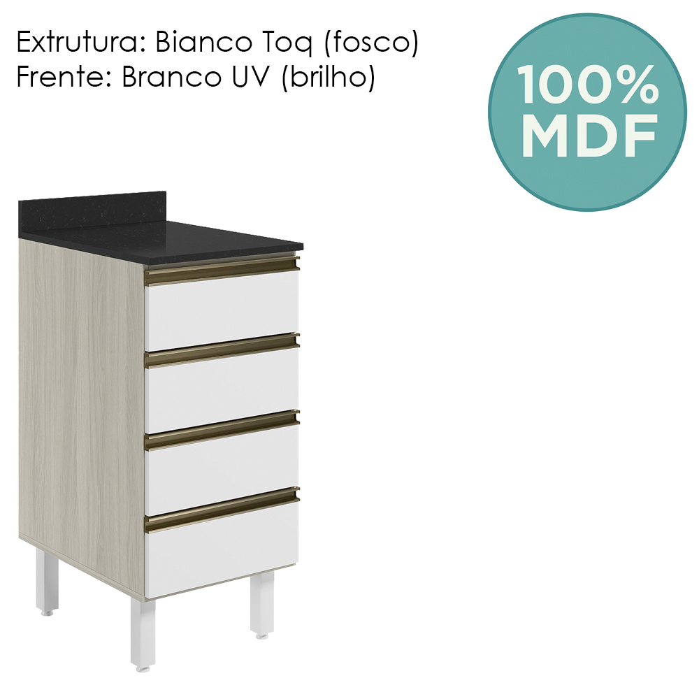 Balcao Com Tampo 4G 40 cm MDF Kali 16410 Bianco Toq Branco Uv Nicioli